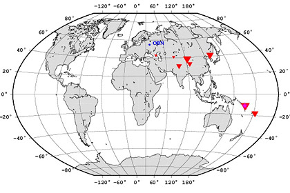 Карта землятресений Российской сейсмологической службы