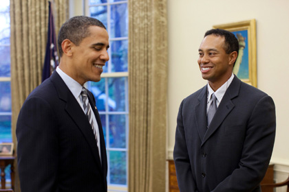 Барак Обама и Тайгер Вудс в Белом Доме