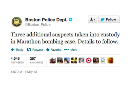 Скриншот твиттера бостонской полиции