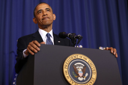 Барак Обама во время выступления в Университете национальной обороны США