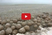Озеро Мичиган выкатывает на берег ледяные мячи